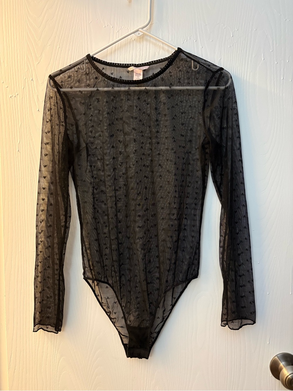 VS Sheer Black Long-Sleeve Mesh Bodysuit